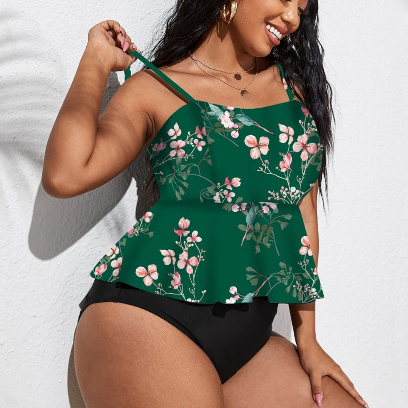 Women's Swimsuit with Stylish Flounce Skirt and Floral Design EB