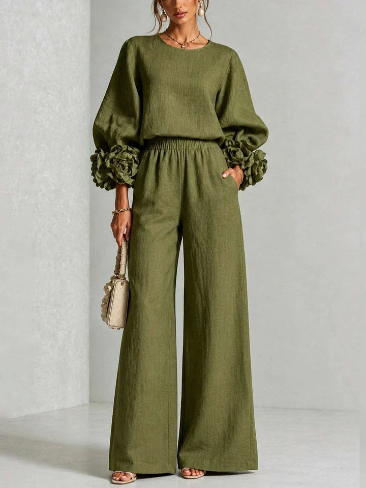 TWO-PIECE SET WITH FLORAL CUFFS FOR WOMEN
