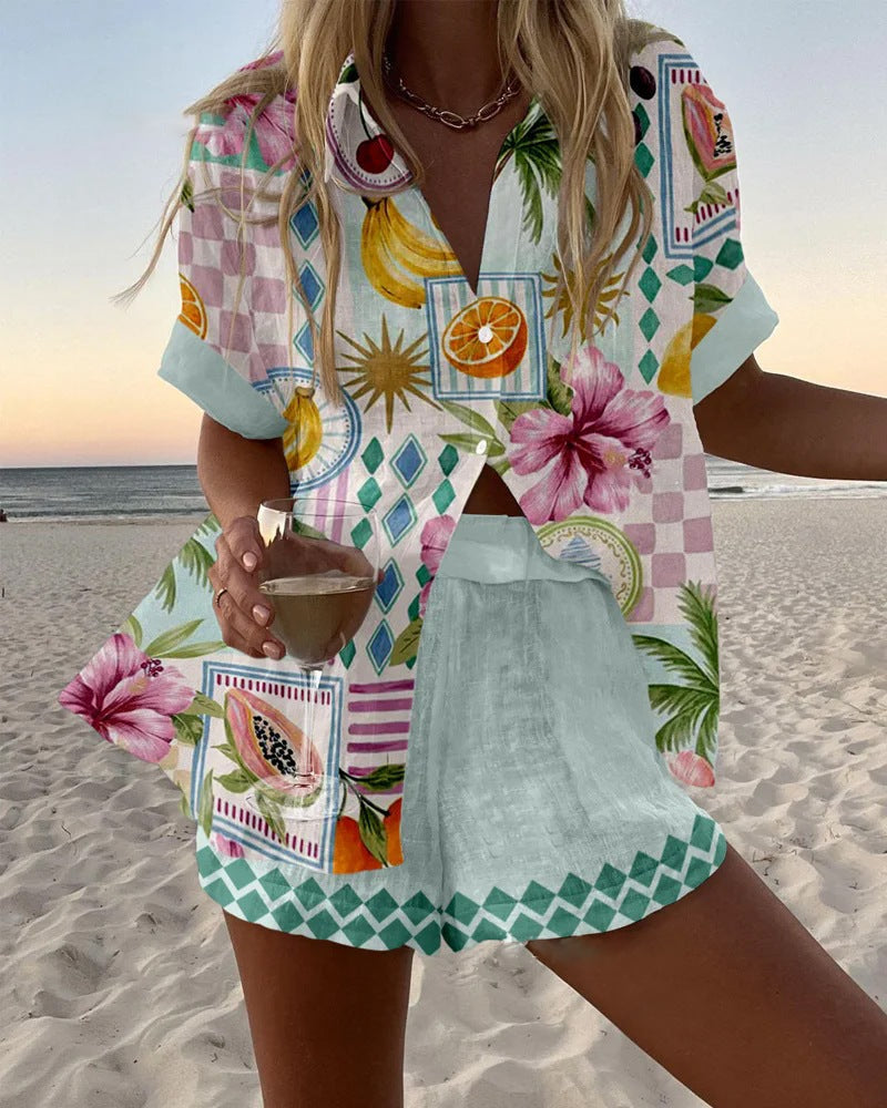 Maevin - Short Linen Set with Fruit Print
