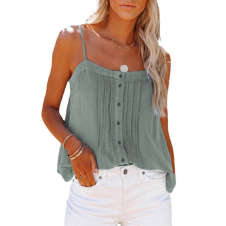 Women's Plaid Spaghetti Strap Tank Top with Button Details