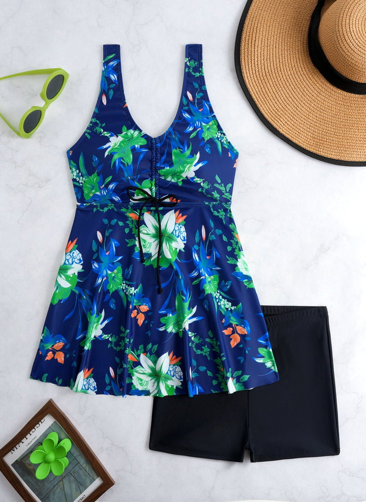 Women's Swimsuit with Elegant Wrap Design and Figure-Hugging Skirt EB
