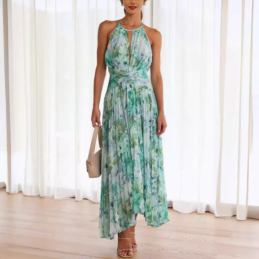 Celestine Pleated Halter Maxi Dress - Elena Harper