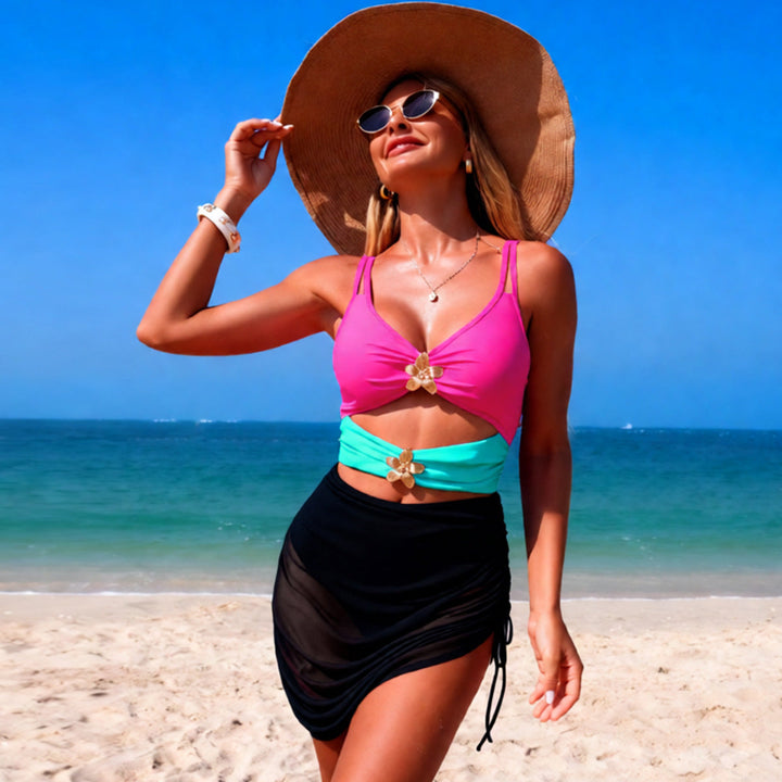 Women's Swim Top with Cut-Outs and Ruffles EB