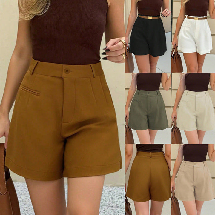 Women's Elegant High-Waist Culotte Shorts with Pleats and Welt Pockets Avélisse - Elena Harper