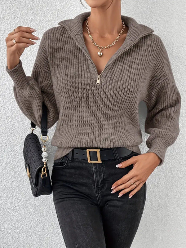 Women's Ribbed Half Zip Jumper with Collar – Hetty