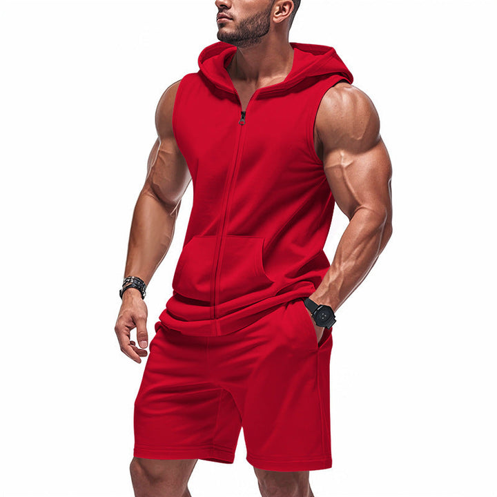 Men's Short-Sleeve Hooded Sports Set with Pockets
