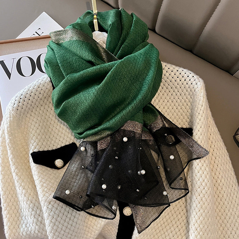 Elegant Scarf Decorated with Pearls