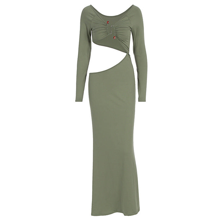 Women's Stunning Wrap Maxi Dress with Figure-Hugging Cut and Strategic Cut-Outs EB