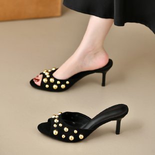 Women's Heeled Sandals with Elegant Pearl Decoration Design EB