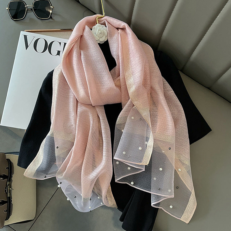 Elegant Scarf Decorated with Pearls