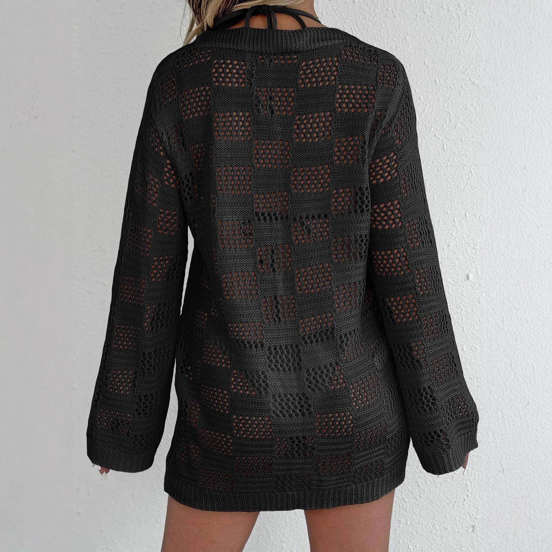 Women's Bath Tunic with Open Crochet Pattern and Tie Belt EB