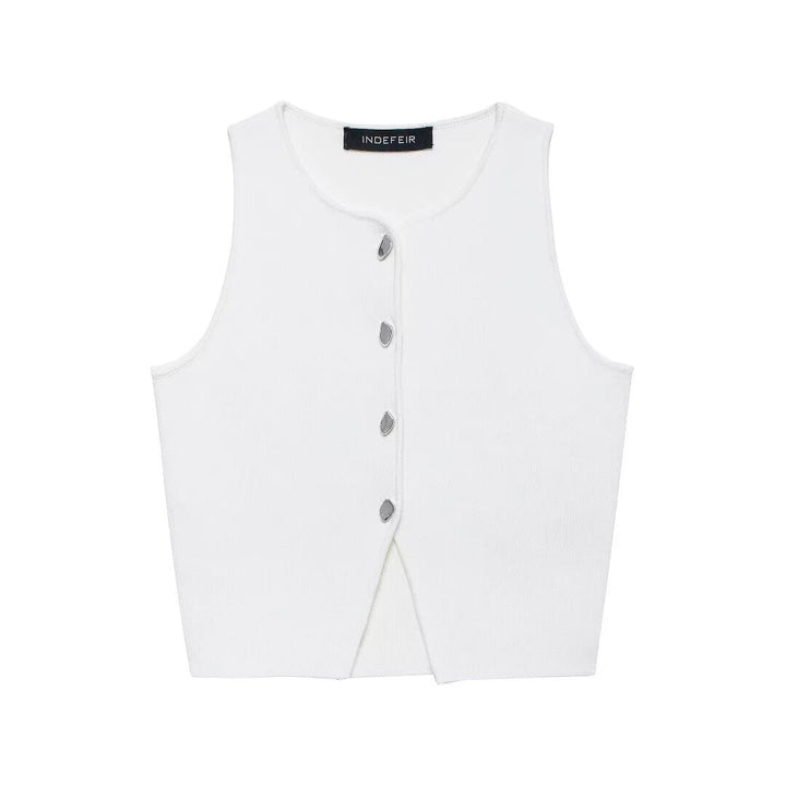 Women's Sleeveless Knit Top with Button Details EB, view 7 - Elena Harper