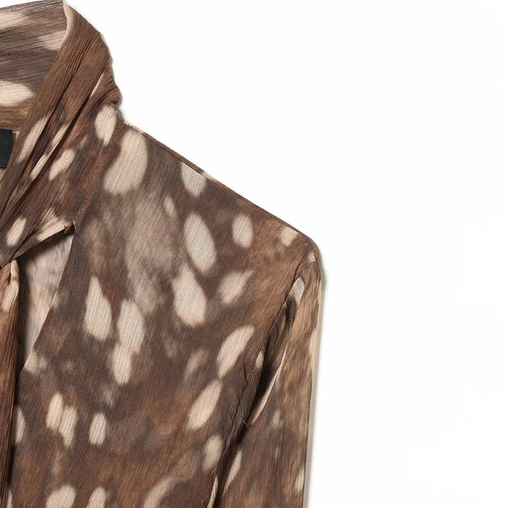 Women's Chiffon Blouse with Bow, V-Neck, and Layered Ruffle Hem Echoarchive, view 3 - Elena Harper