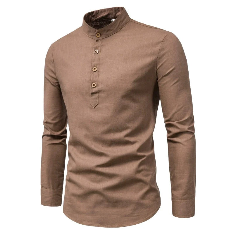 ELENA HARPER™  |  MEN'S HIGH COLLAR SHIRT WITH HALF BUTTON PLACKET