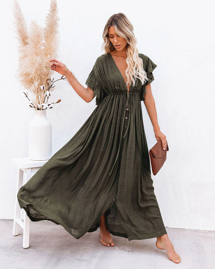 Audra Boho V-Neck Kimono Beach Cover-Up Dress - Elena Harper