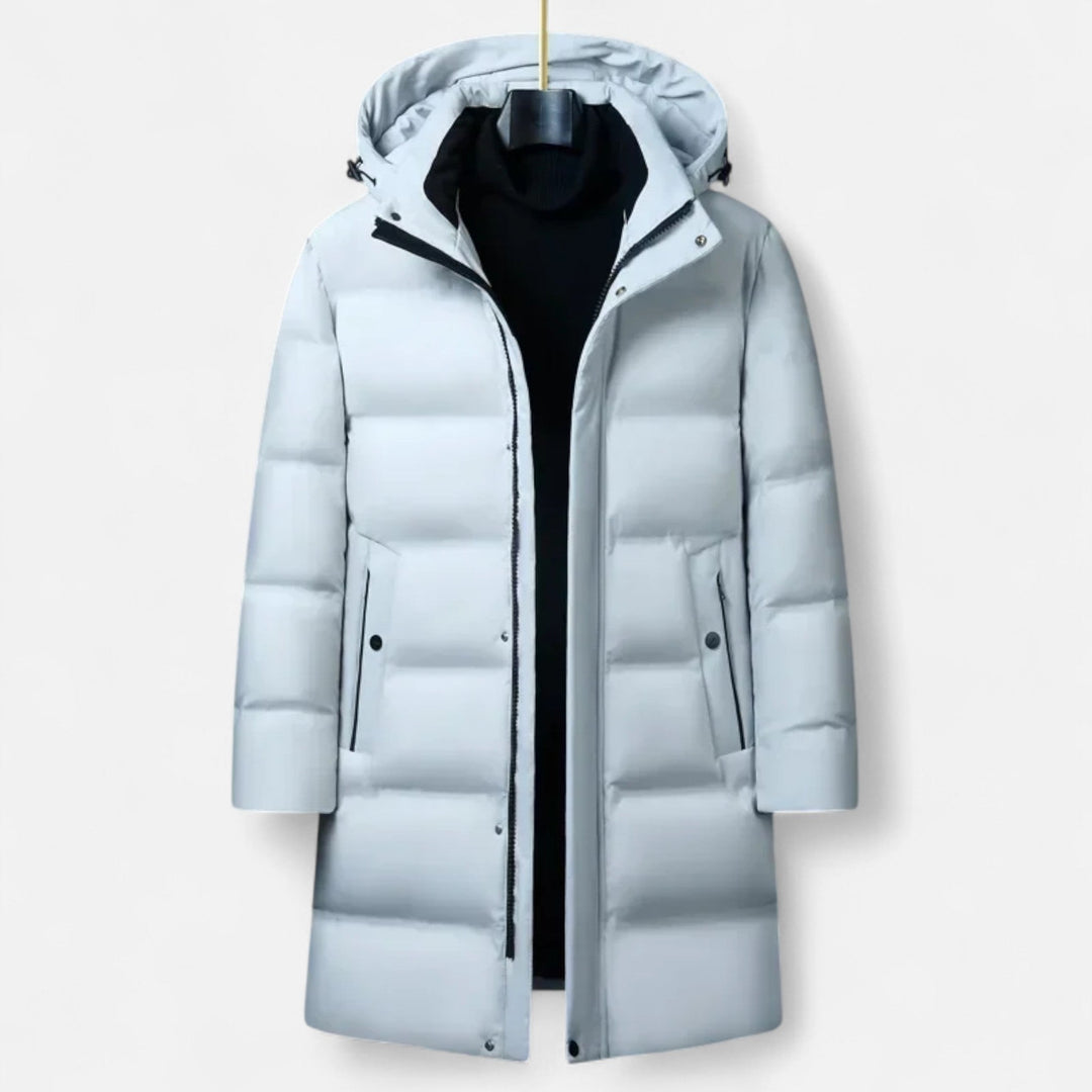 Men's Warm Down Parka with Hood and Long Cut