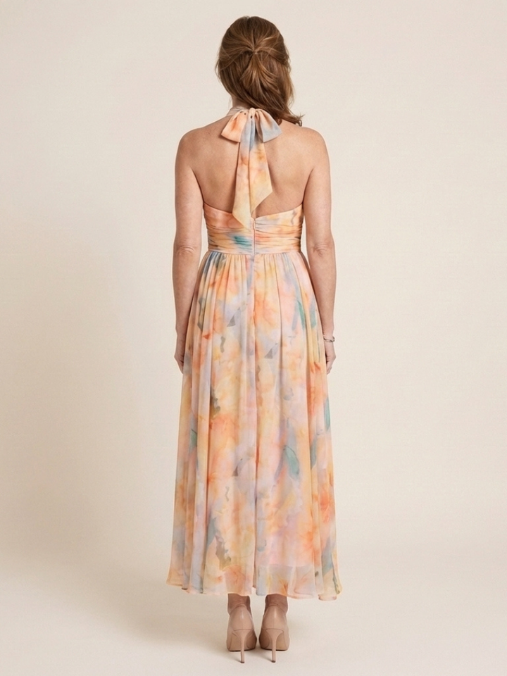 Elara Sleeveless High Neck Gathered Waist Midi Dress - Elena Harper