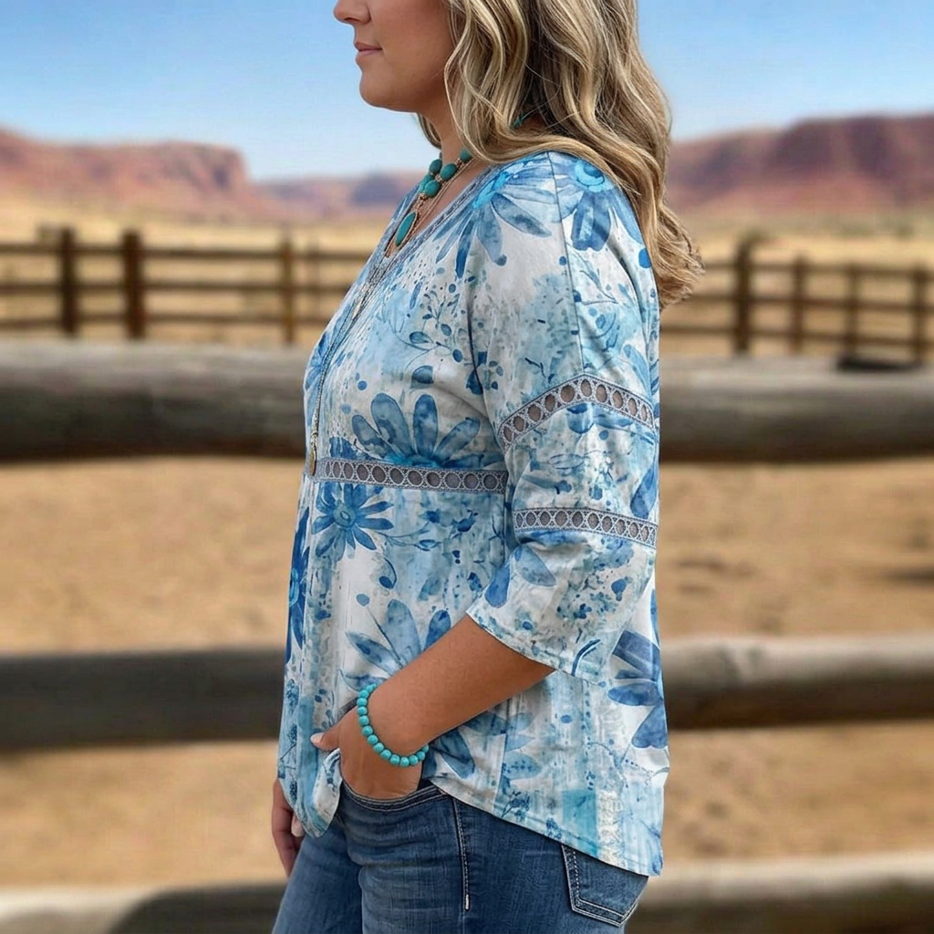 Elara | Boho Lace-Trim Casual Blouse