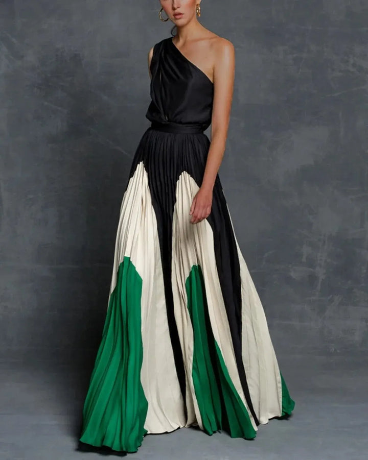 Off-Shoulder Maxi Summer Dress for Women with Color Blocking and Flowing Skirt Estelle, view 2 - Elena Harper