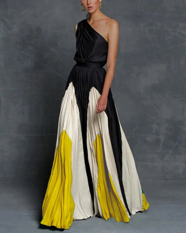 Off-Shoulder Maxi Summer Dress for Women with Color Blocking and Flowing Skirt Estelle - Elena Harper
