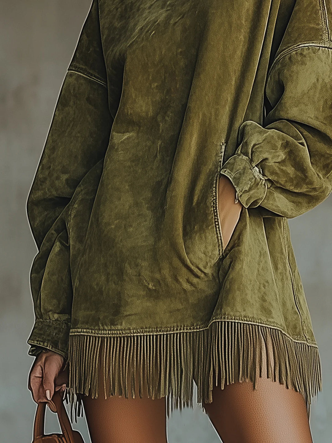 Amelia Cozy Suede Fringe Dress - Elena Harper