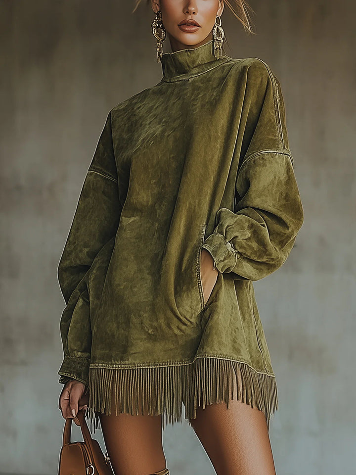 Amelia Cozy Suede Fringe Dress - Elena Harper