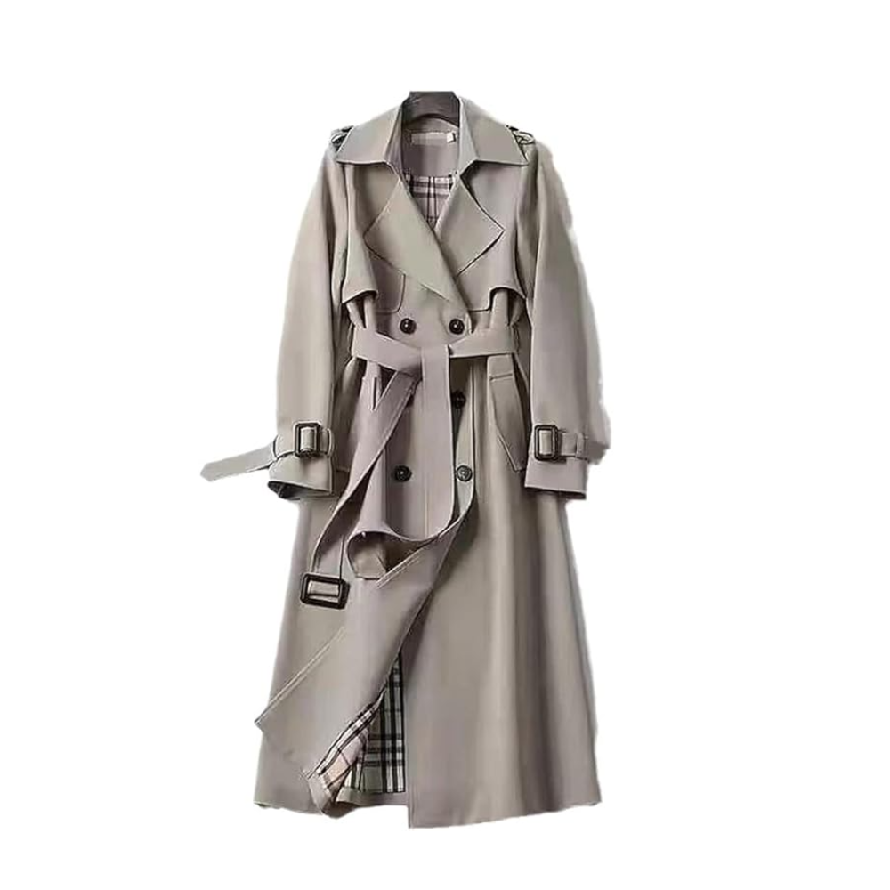 Long Women's Trench Coat with Double Button Closure