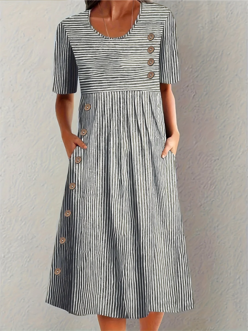 Classic Striped Dress for Women, view 3 - Elena Harper