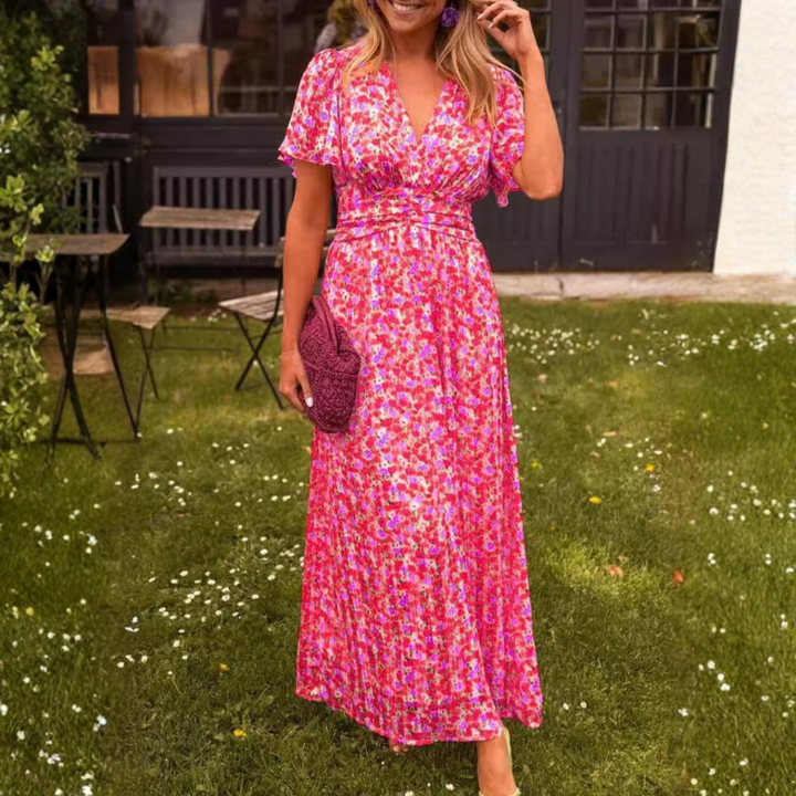 Élina Long flowy dress with floral patterns - Elena Harper