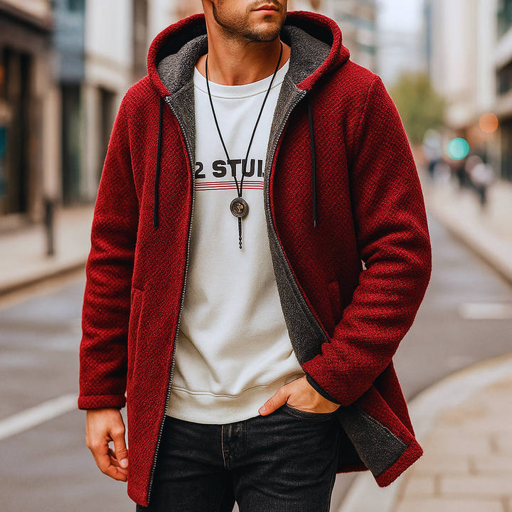 MICHAEL – LONG HOODED TEXTURED COAT