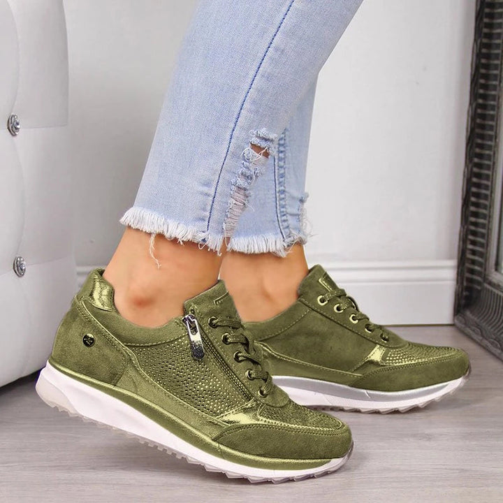 Camille | Women Contoured Zip Sneakers With Shimmer Mesh