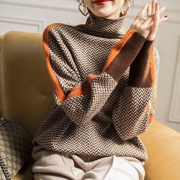 Oversize Pullover Damen | Streifen & Hoher Ausschnitt