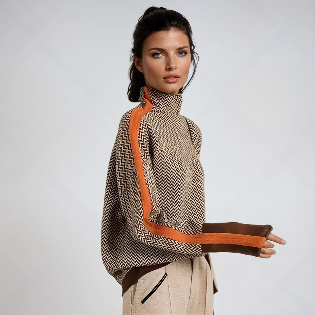 Oversize Pullover Damen | Streifen & Hoher Ausschnitt