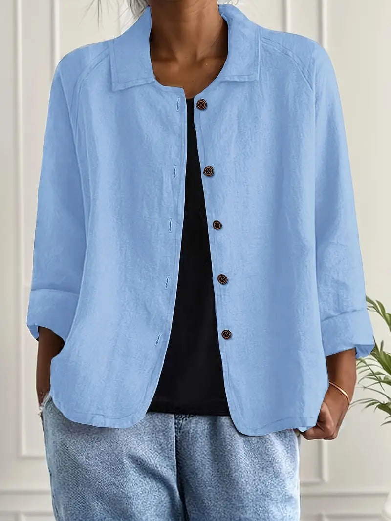 Lightweight Cotton Blouse with Collar and Button Closure for Women, view 3 - Elena Harper