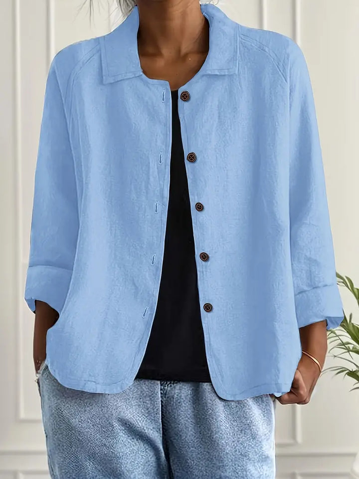 Lightweight Cotton Blouse with Collar and Button Closure for Women, view 3 - Elena Harper