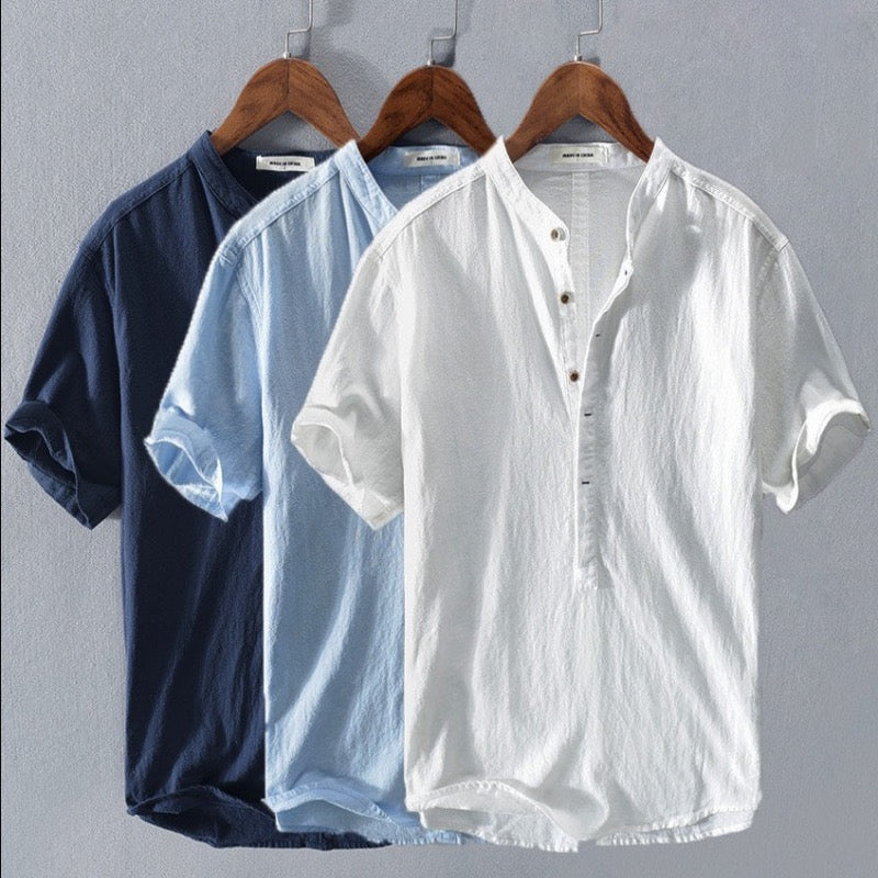 Men's Short Sleeve Casual Linen Shirt – Lightweight Breathable Fabric, Buttoned, Comfortable Summer Fit