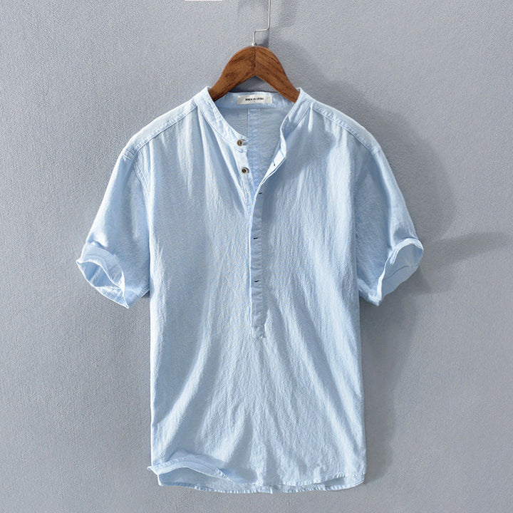 Men's Short Sleeve Casual Linen Shirt – Lightweight Breathable Fabric, Buttoned, Comfortable Summer Fit