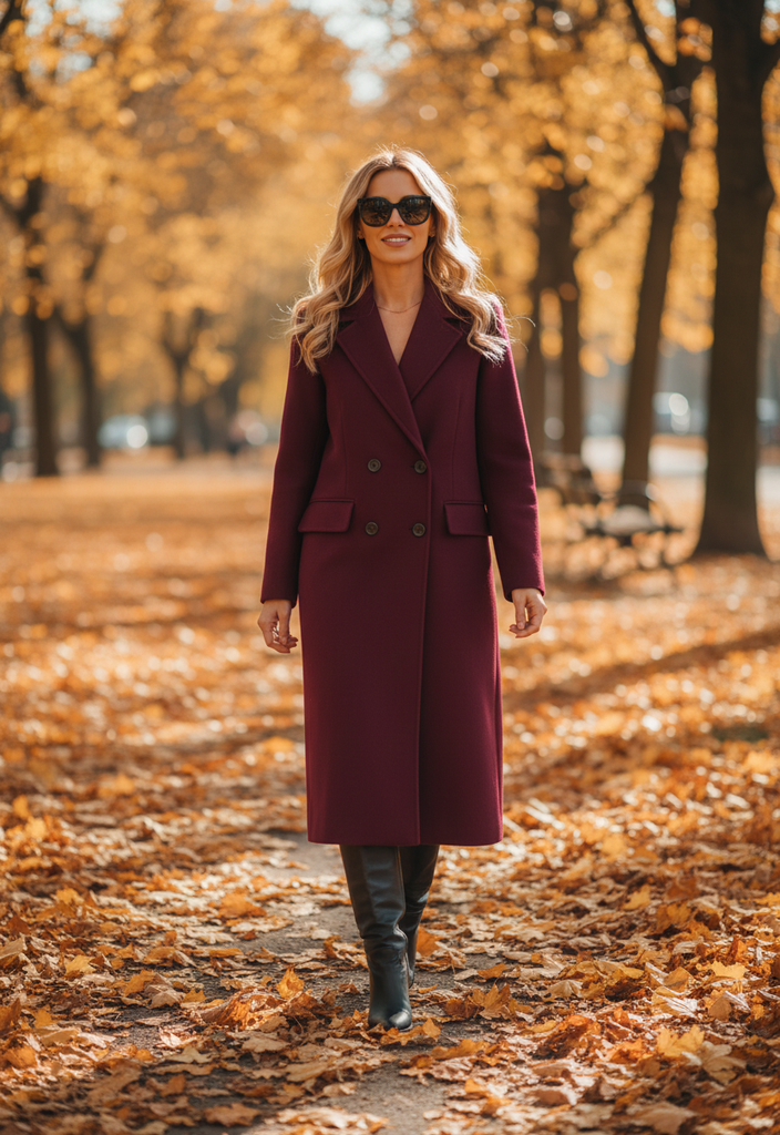 Stephanie Coat – Elegant long winter jacket in burgundy.