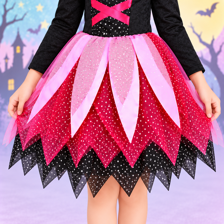 Girls' Witch Costume 4-Piece Set – Dress, Hat, Wand & Bag