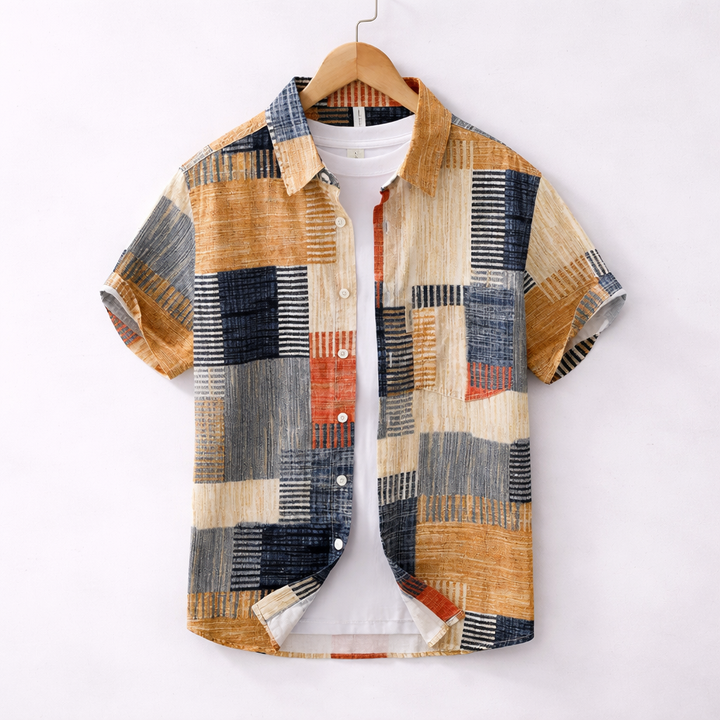 ELENA HARPER™  |  SHORT SLEEVE PATCHWORK SHIRT FOR MEN