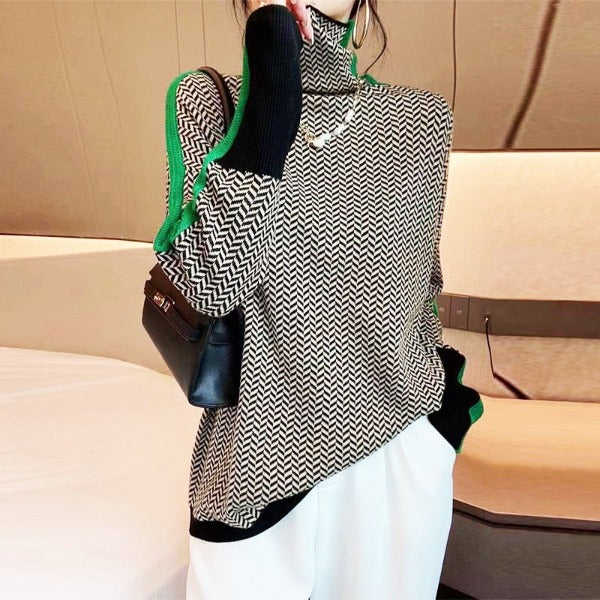 MILA – CHIC HIGH-NECK PATTERNED SWEATER