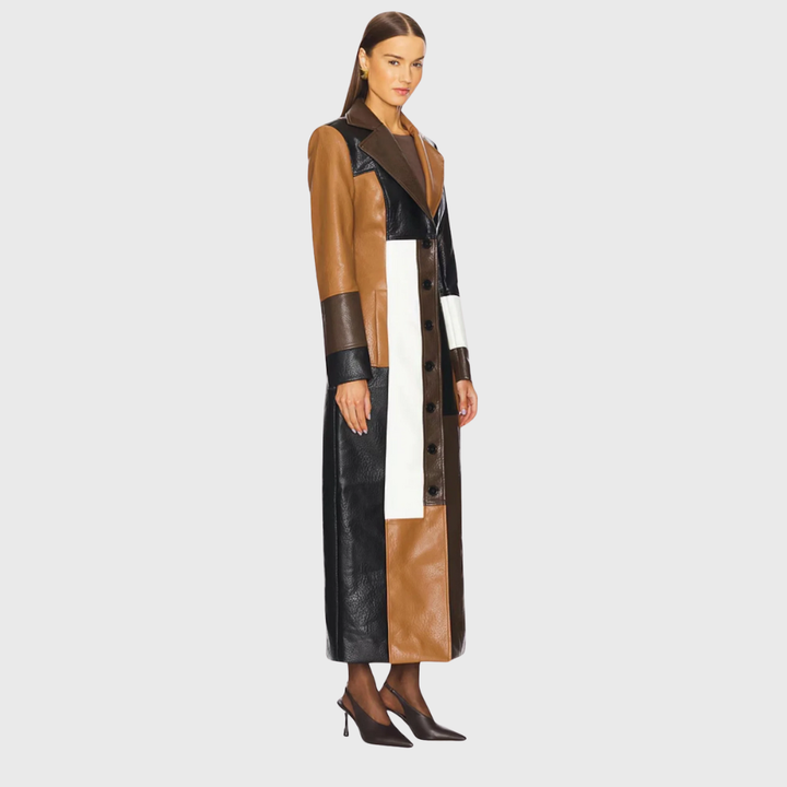 Amarra Stylish Patchwork Long Coat for Women, view 2 - Elena Harper