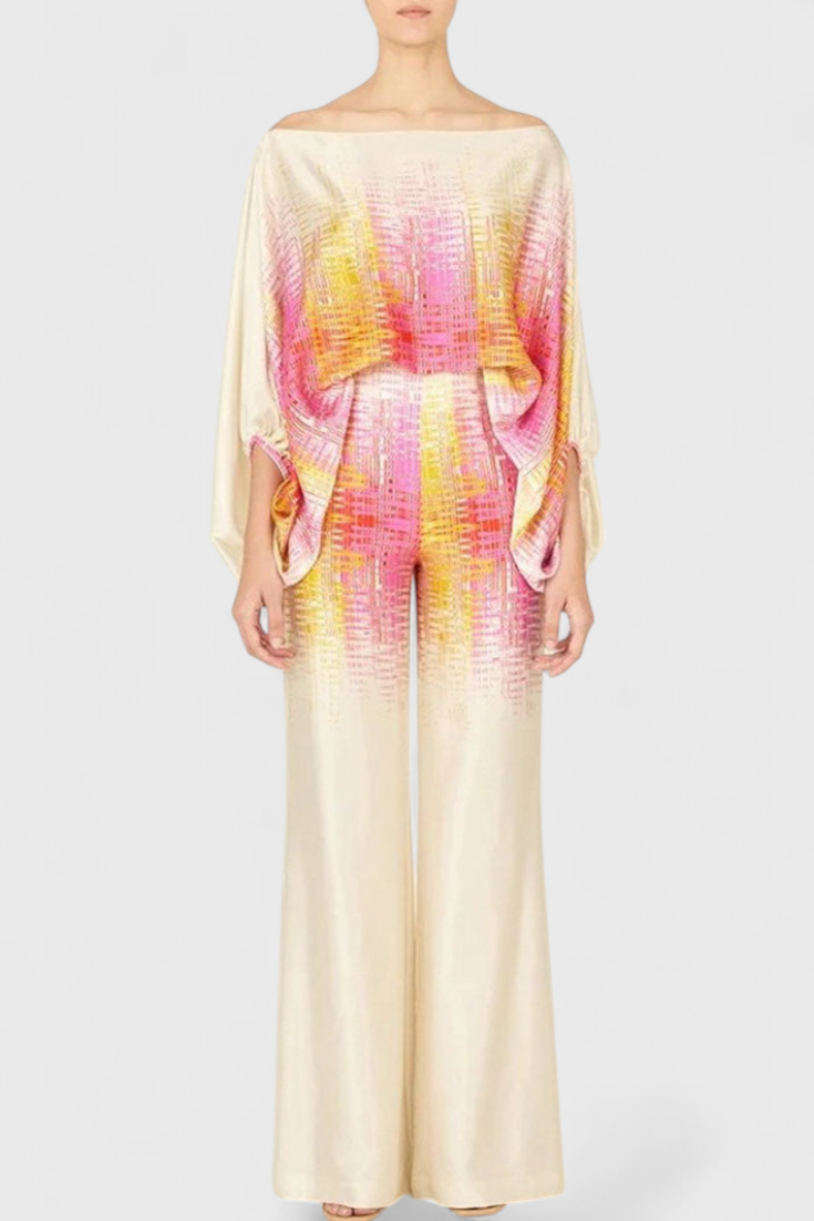 Sybella Printed Two-Piece Set with Wide-Leg Pants, view 5 - Elena Harper