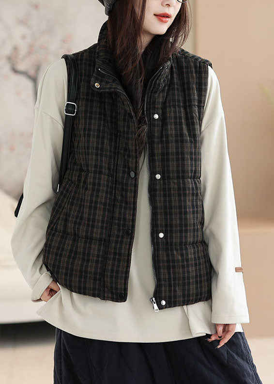Women's Vest with Check Pattern and Loose Fit