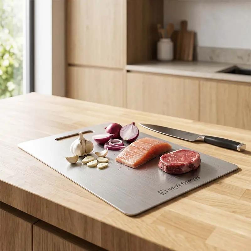 Stainless Steel Cutting Board Double-Sided - Antibacterial Kitchen Board Knife-Friendly