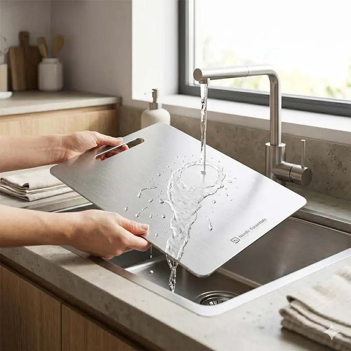 Stainless Steel Cutting Board Double-Sided - Antibacterial Kitchen Board Knife-Friendly