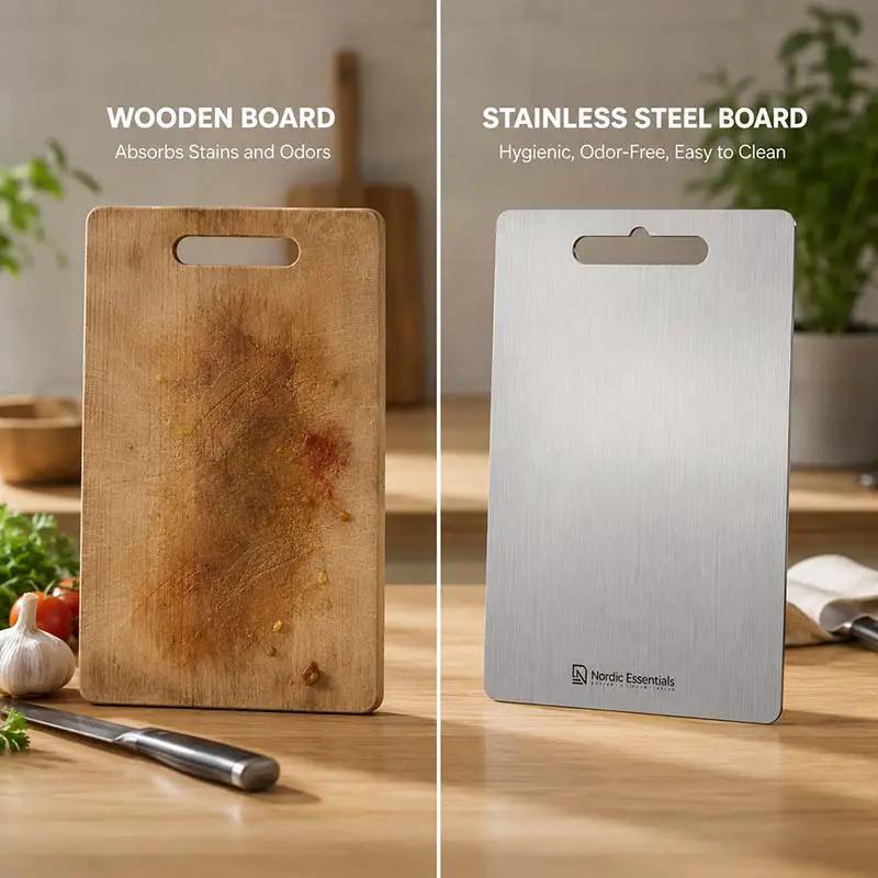 Stainless Steel Cutting Board Double-Sided - Antibacterial Kitchen Board Knife-Friendly