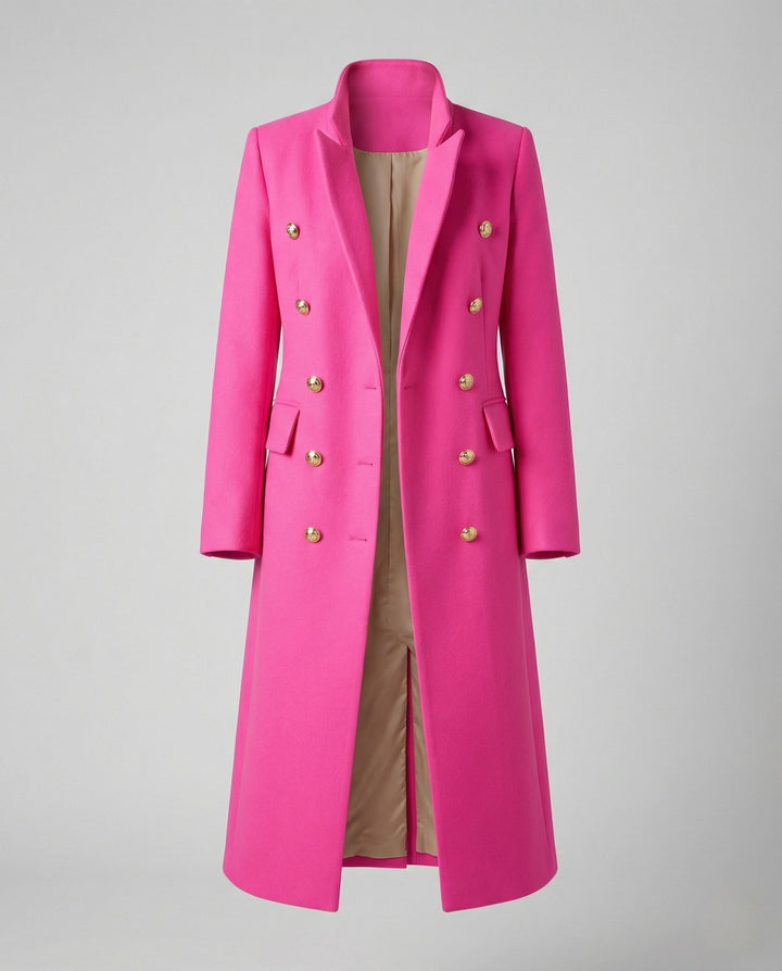 Women's Double-Breasted Long Blazer Coat with Notched Lapel