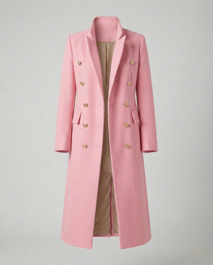 Women's Double-Breasted Long Blazer Coat with Notched Lapel
