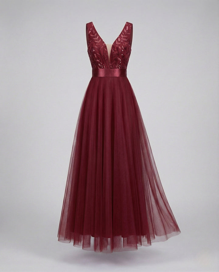 Long Tulle Evening Dress with Embroidery